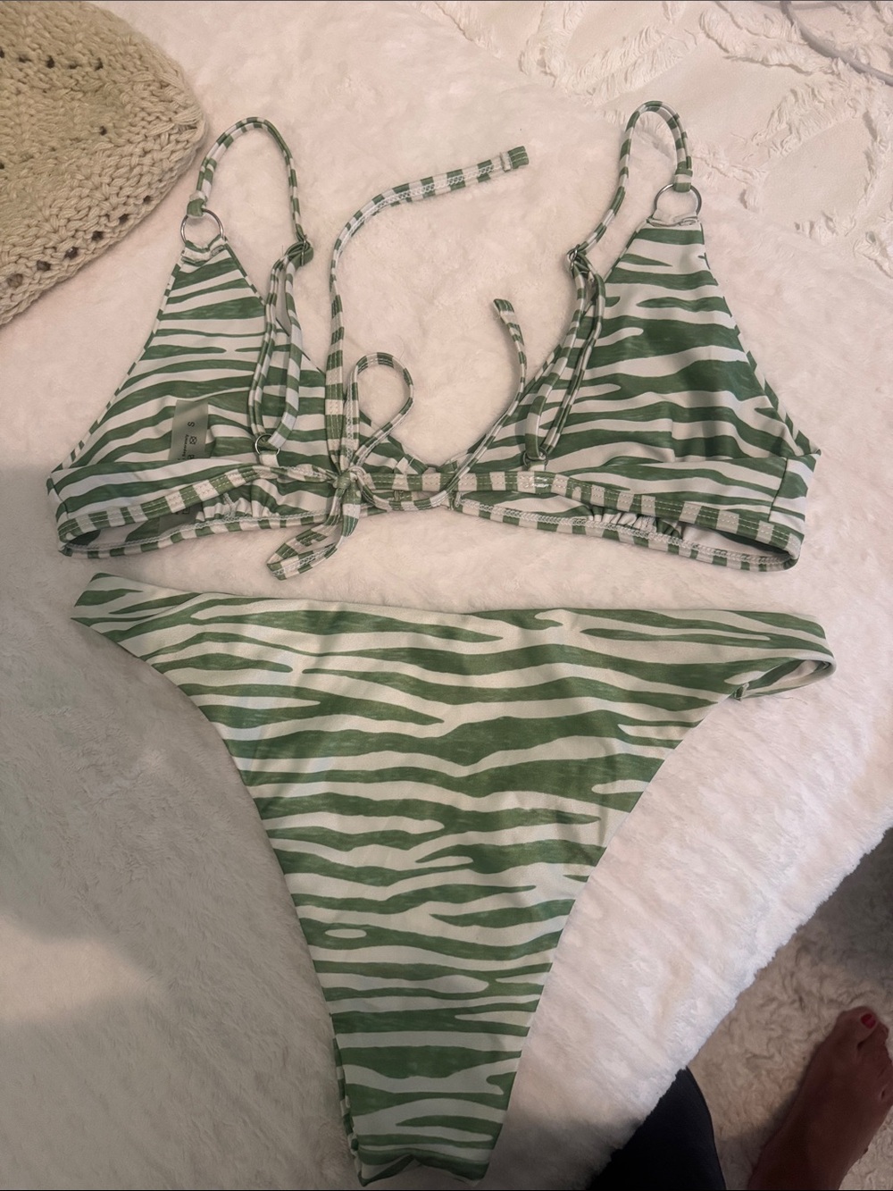 Green Zebra-Print Triangle Bikini Set - Picture 3 of 3